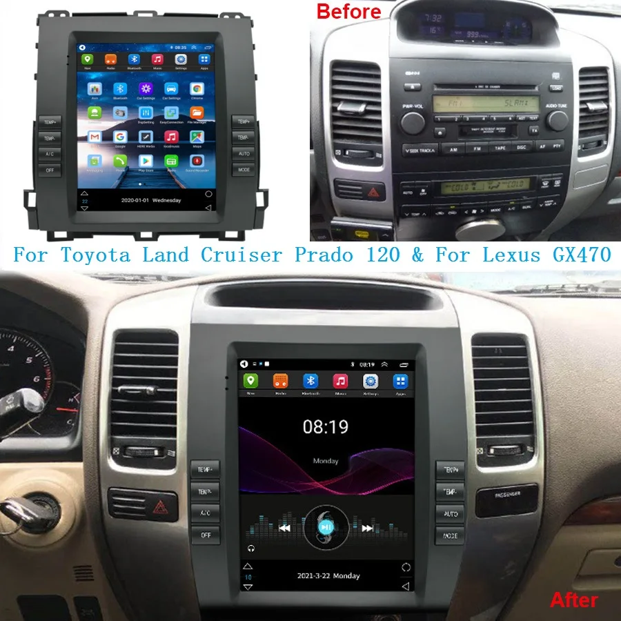 Android 13 Car Auto Radio For Lexus GX470 For Toyota Land Cruiser Prado 120 2002 - 2009 Multimedia Player Head Unit Carplay GPS