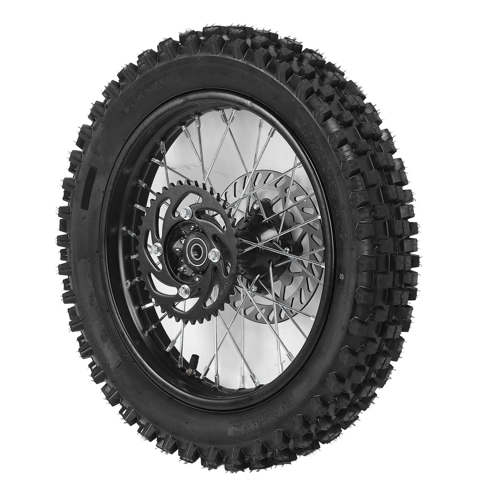 

14inch Rear Wheel Rim Tire Assembly with Rotor and Sprocket 90/100-14 15mm Shaft Enhanced Grip Replacement for Tao Kayo TSD 110