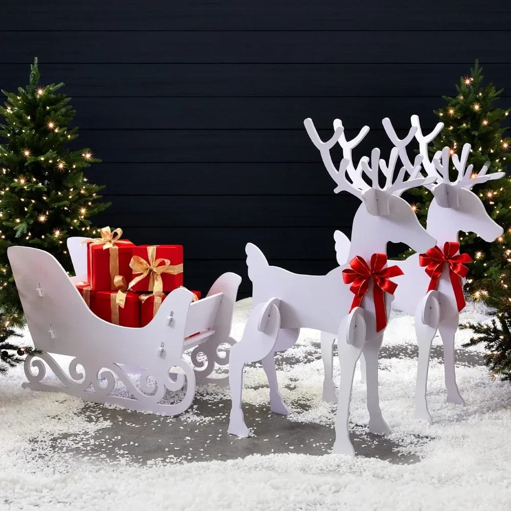 

3-Piece 4ft Deer & Sleigh Silhouette Set, Outdoor Christmas Holiday Yard Decoration, Weather-Resistant PVC Decor for Lawn,Garden