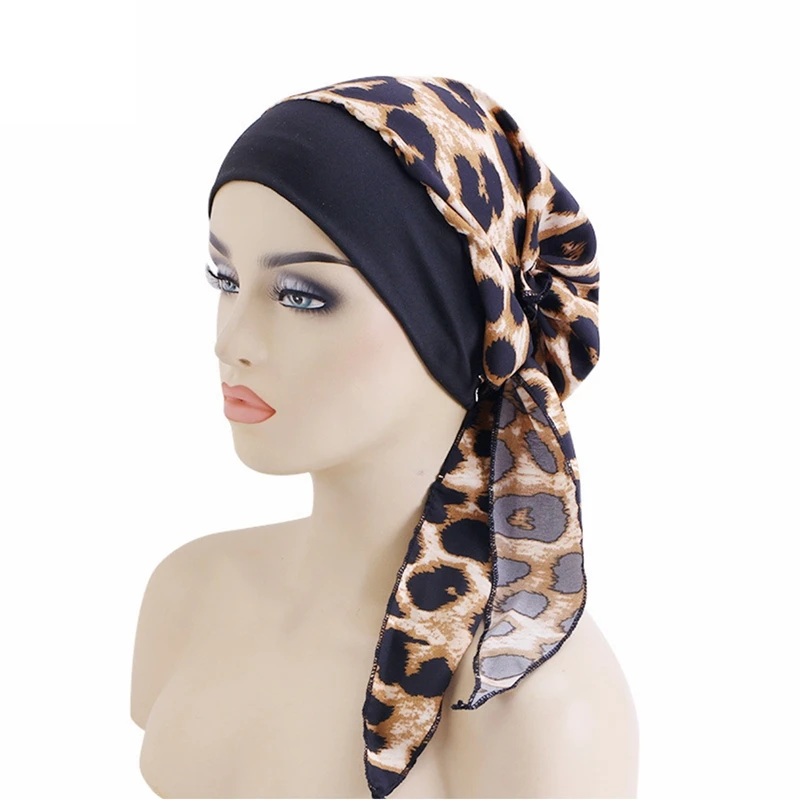 Muslim Elastic Wide Edge Hat Turban Bandanas Round Headscarf Chemo Head Scarves Pre-Tied Headwear Bandana Tichel for Ladies