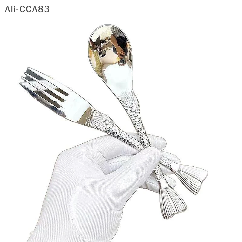 

2025 2Pcs/Set Stainless Steel Cutlery Set Spoon and Fork Dining Tableware for Dessert Fruit Children's Forks and Spoons