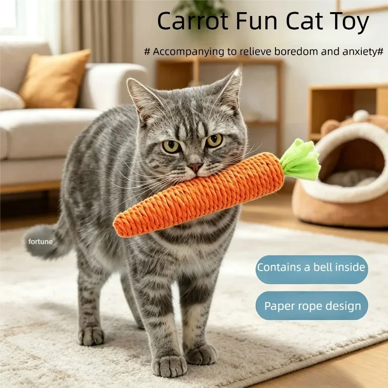 Interactive Sound Carrot Cat Toy, Anti‑Scratch Teething Cuddle Stick for Cats, for Daily Entertainment & Teeth Grinding