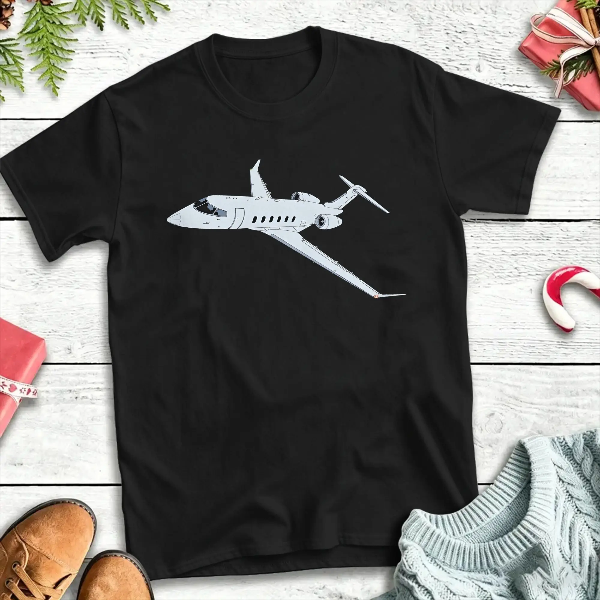 Bombardier Challenger 350 Jet Illustration Pure Cotton T Shirt For Men's Summer O Neck Leisure Tee Shirt Plus Size Tops