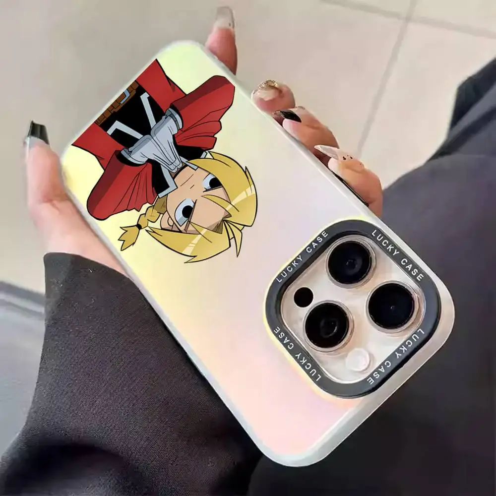 1pc Fullmetal Alchemist Phone Case Laser IMD Color Silver Shell For IPhone 17 16 15 14 13 12 11 Air Pro Max Plus