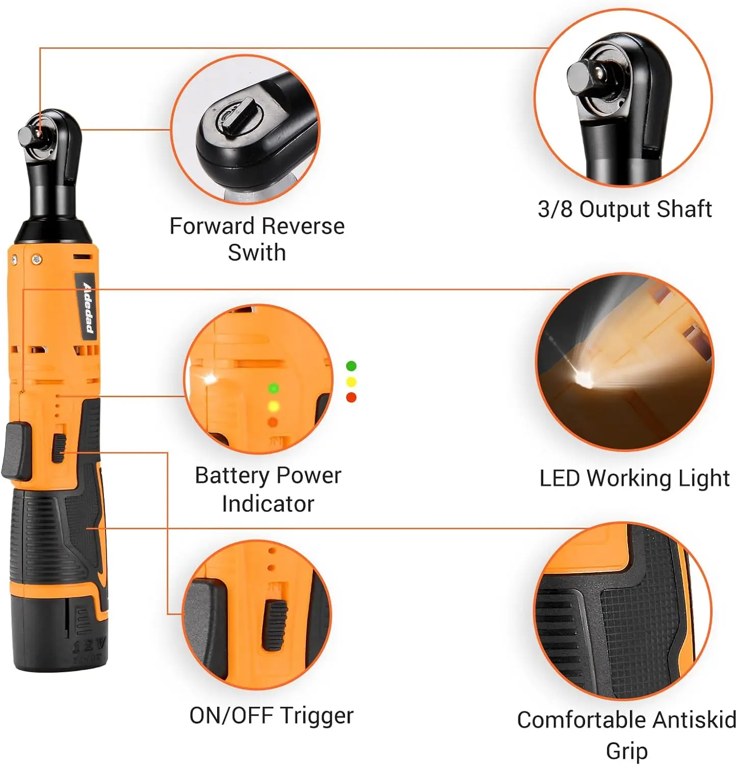  Cordless Ratchet Wrench Set w/ 2 Batteries 3/8” 40Ft-lbs 400 RPM 12V Battery Powered Ratcheting Wrench Tool Kit