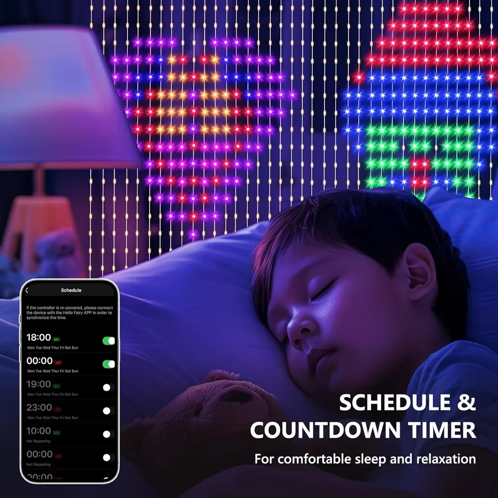 LED Christmas Curtain Lights APP Remote Control DIY Graphics Music for Bedroom Living Room Wall Holiday Festival Gift Ornament
