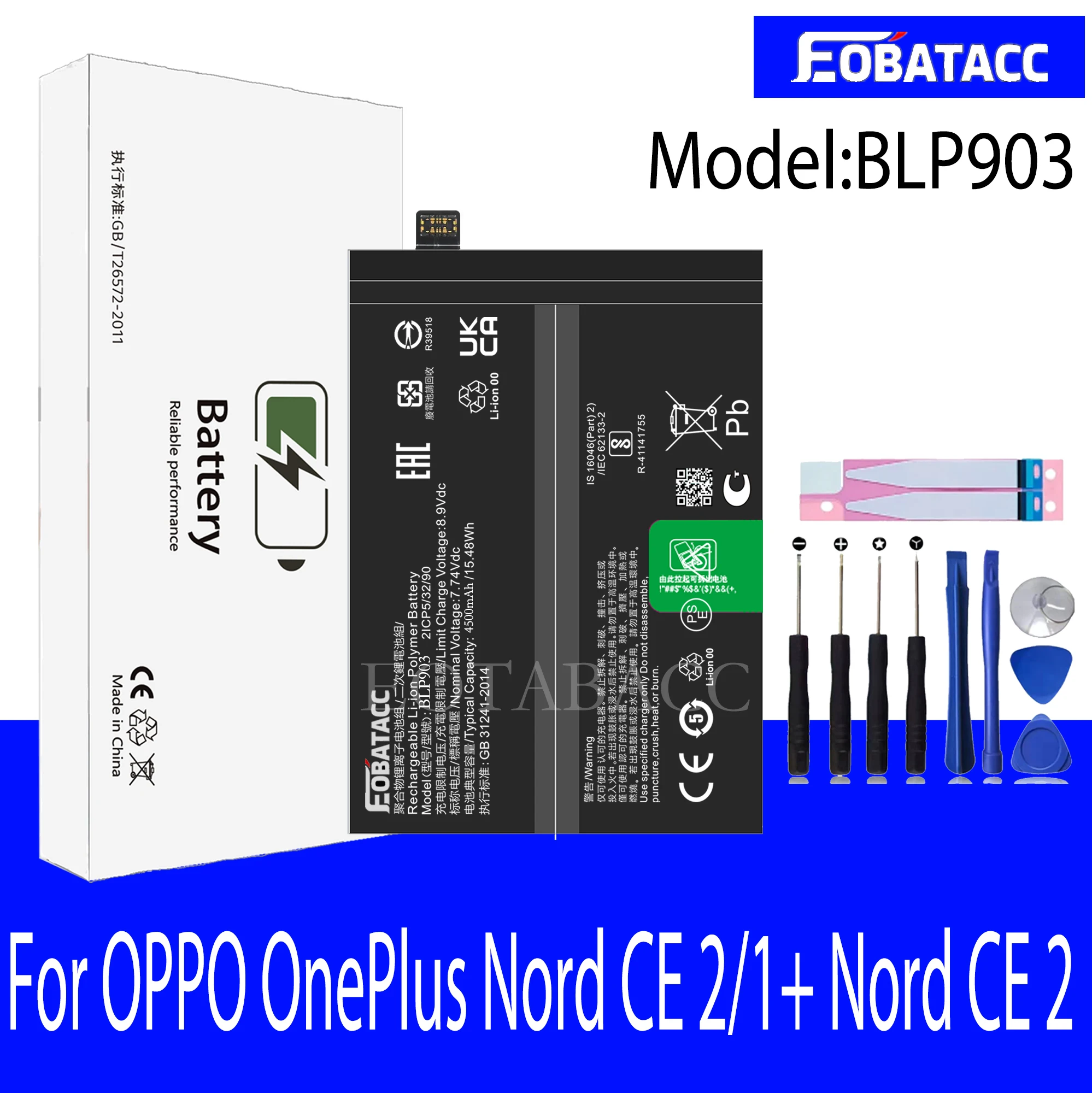 EOTABACC 100% New Original Battery BLP903  For OPPO OnePlus Nord CE 2/1+ Nord CE 2 Battery +Tools