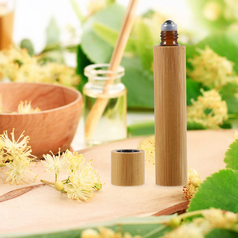 Garrafa de perfume de óleo essencial garrafas recarregáveis enchendo rolo de bambu viagem