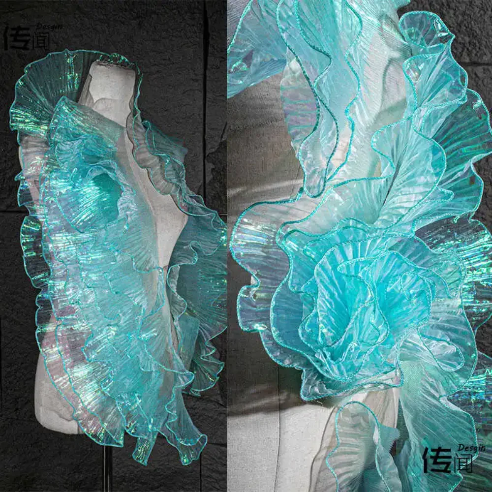 Pleated Large Lace Iridescent Gradient Organza Fabric for DIY Decorative Designer Accessories Cloth Diy Sewing By The Meter view 4