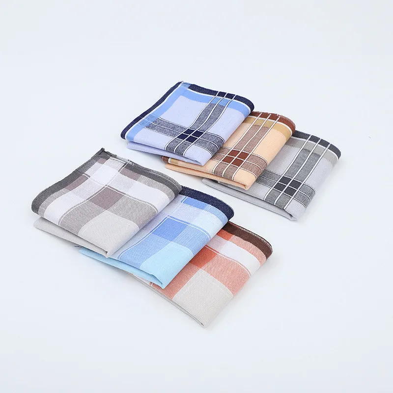 3Pcs 40x40cm 100% Cotton Men Checkered Striped Sweat Absorption Wiping Handkerchief