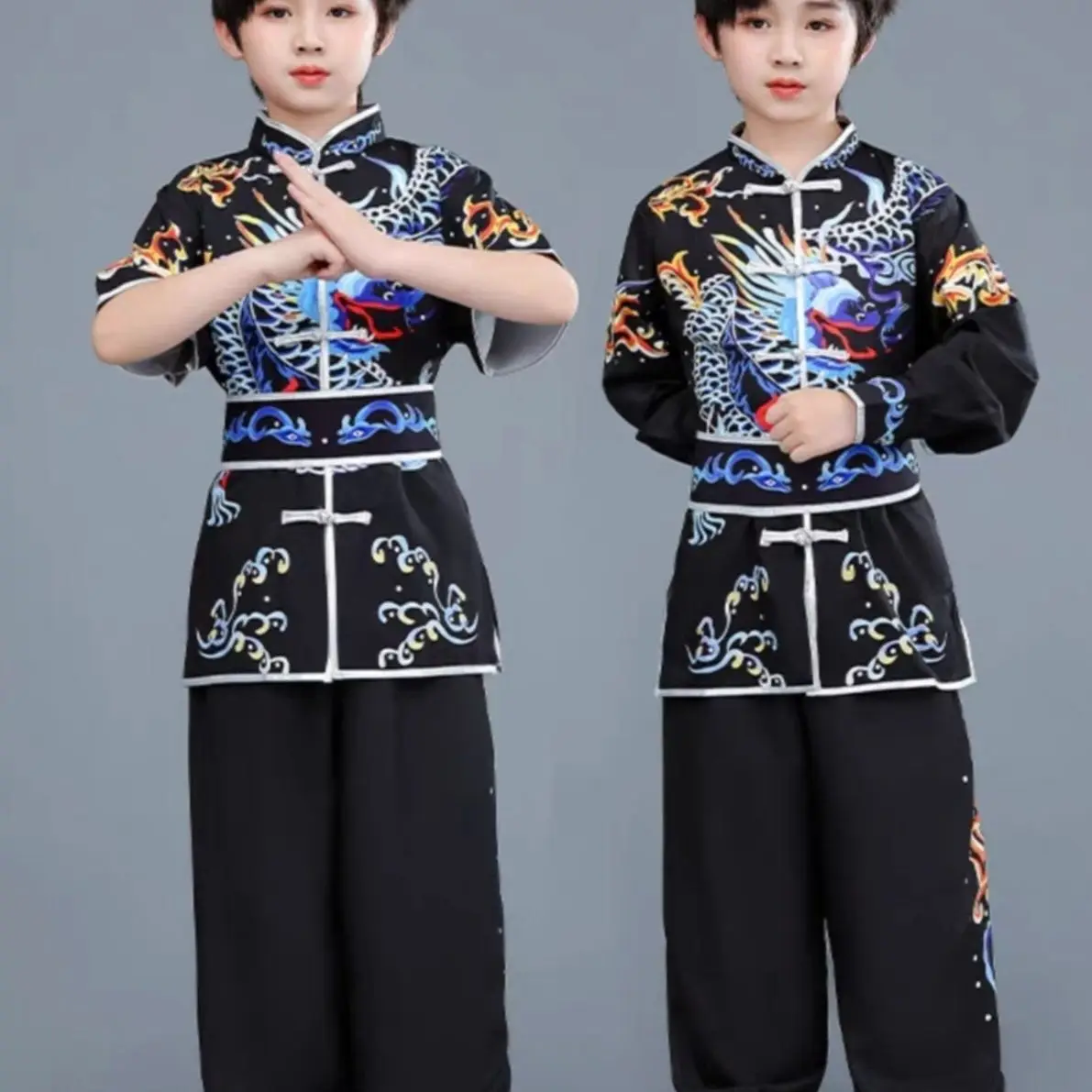 مجموعة فنون الدفاع عن النفس الصينية التقليدية تاي تشي وشو الكونغ فو لعام 2024 بدلة أداء عتيقة بدلة الكونغ فو المطبوعة على شكل تنين #4