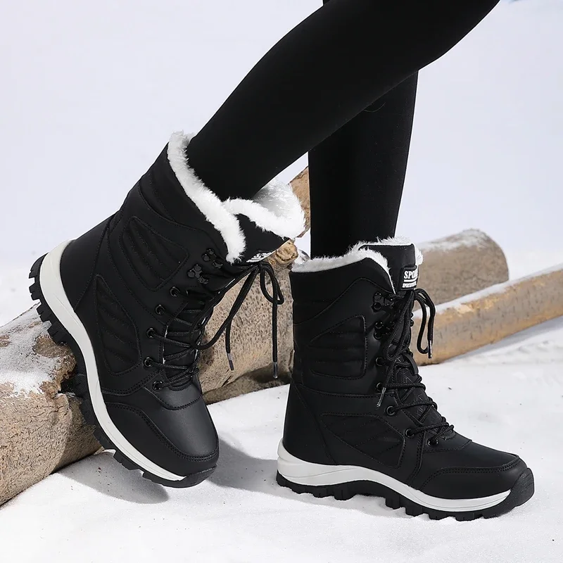 Winter Damen Schneestiefel Hohe Wasserdichte Knöchelstiefel Damen Dicke Warme Wanderstiefel Outdoor Baumwollschuhe Sneakers – Detail 14