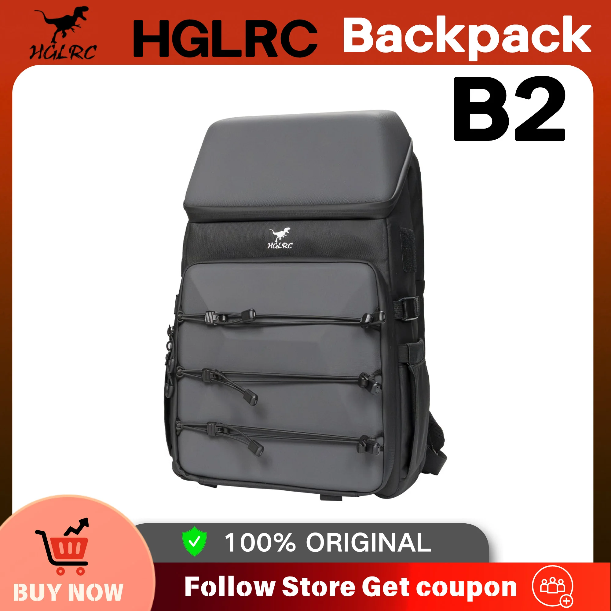 HGLRC B2 Black-grey FPV Backpack 290X230X470mm Waterproof Splash-Proof Fabric For RC FPV Freestyle Drones Outdoor Bag