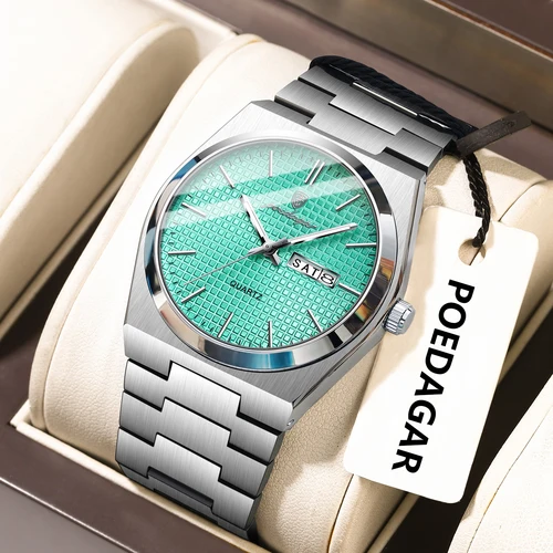 Imagen 2 del producto POEDAGAR, reloj masculino exquisito superior de acero inoxidable, resistente al agua, luminoso, relojes de cuarzo a la moda para hombre, reloj de pulsera con fecha y semana para hombre