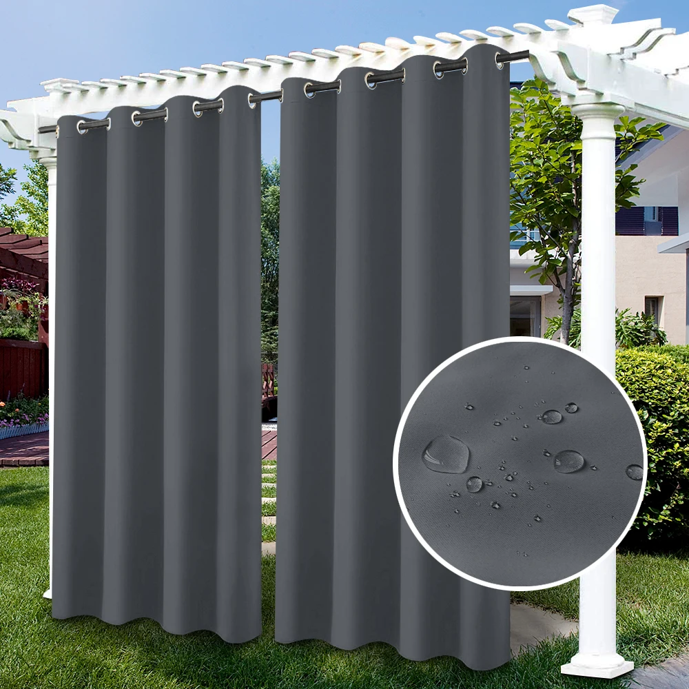 2Pack Outdoor Curtains Pergola Curtain Indoor Outdoor Waterproof Curtains Grommet Curtain Blackout for Patio Gazebo Porch