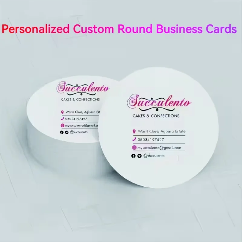 Customized Creative round Business Cards Double-Sided Printing with Name Logo Text Contact Info Date And Message Elegant Design