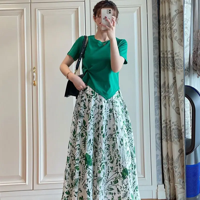 New Fashion Elegant Printed A-Line Skirt for Female 2023 Casual All-match High Waist Midi Skirts Summer Trend Women\'s Clothing