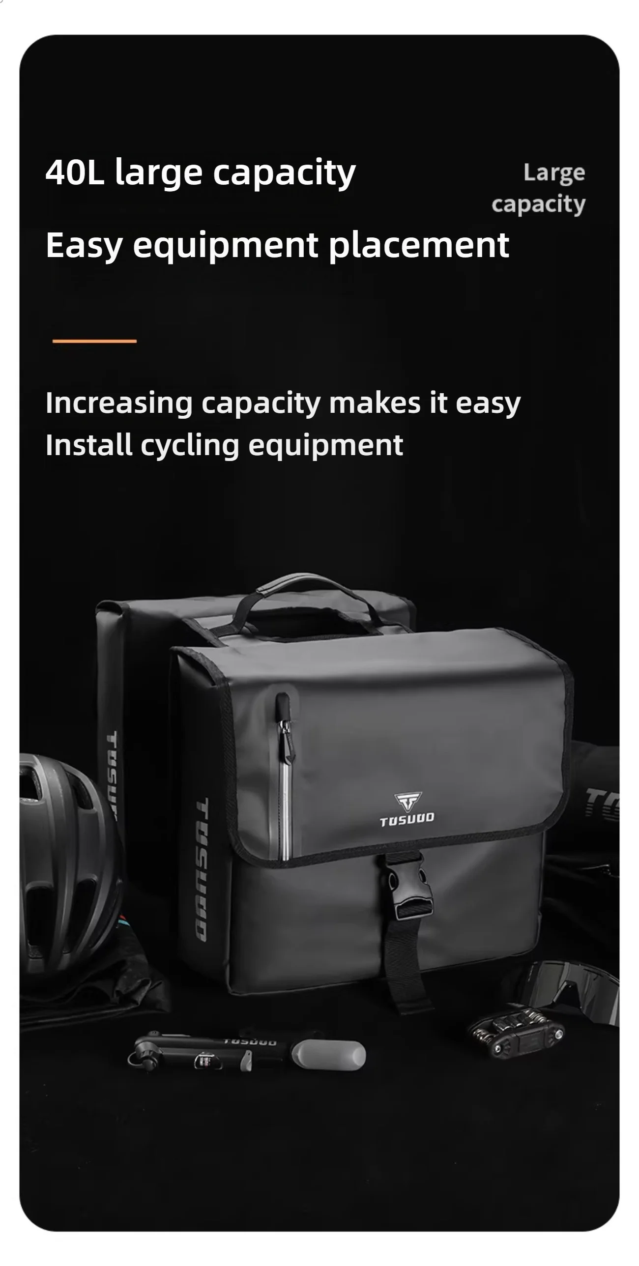 TOSUOD 40L Fahrrad-Rücksitztasche mit großer Kapazität, Fahrrad-Seitentasche, Fahrrad-Gepäckträgertasche, Fahrradtasche für Radfahren, Reisen – Detail 6