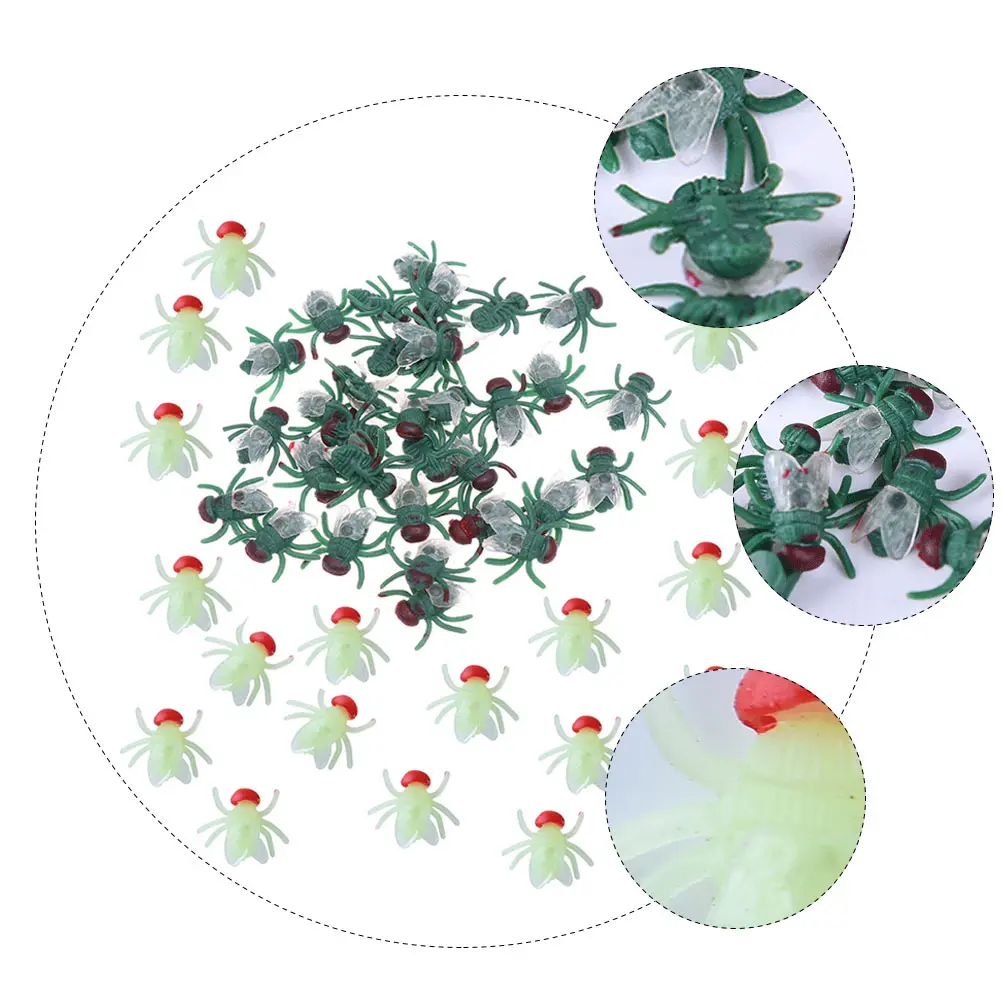 

100 шт. искусственные мушки из ПВХ, реквизит для розыгрыша, светящиеся декоративные мухи на Хэллоуин для вечеринки, ночи