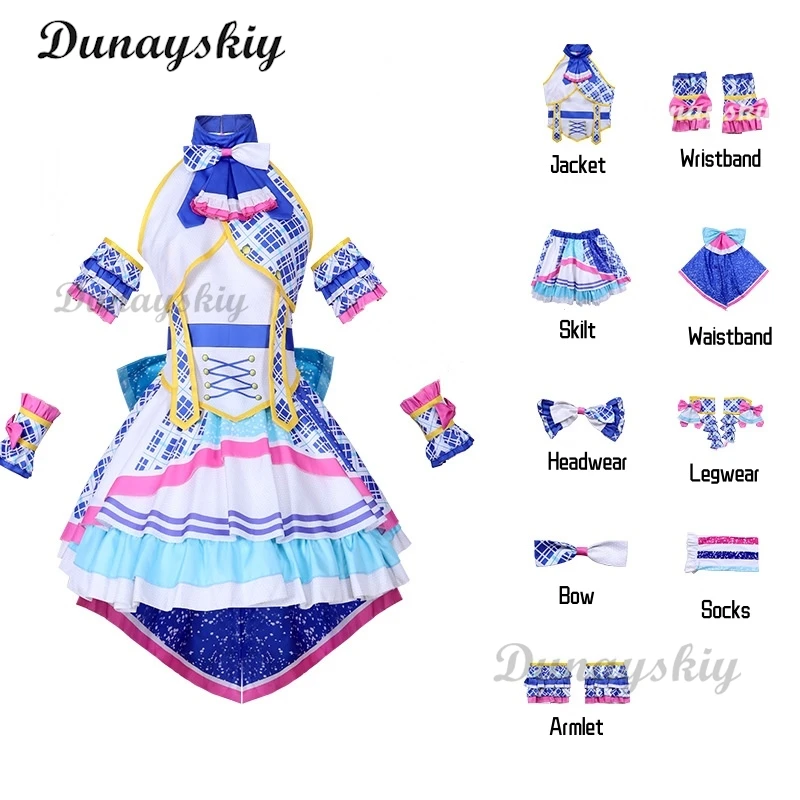 Anime Pripara Manaka Laala Cosplay Costume SoLaMi SMILE Wig Blue White Dress Lolita Skirt Woman Lovely Christmas Customized