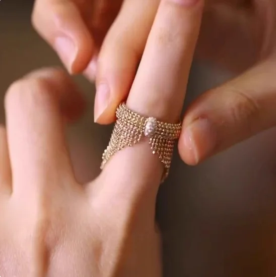 مجوهرات إيطالية عالية طبق الأصل 14k الذهب معبأ شبكة شرابة خواتم كوكتيل للنساء بيان أنيق حفلة فنجر باند الإكسسوار #3