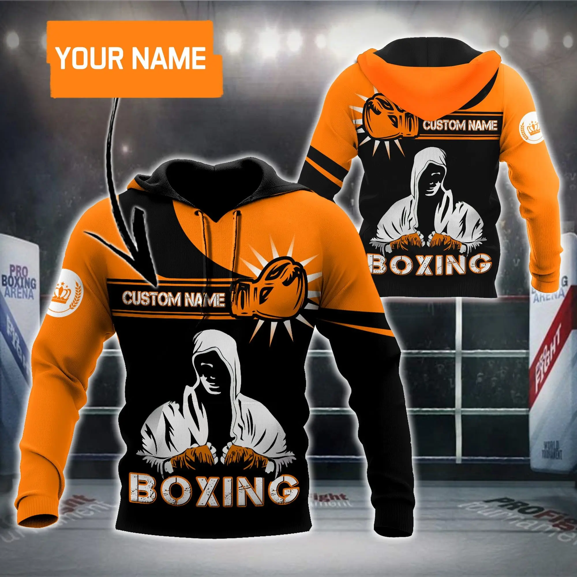 

Men's Autumn Sports Sweater Boxing Competition 3D Printing Trend Fashion Hooded Sweater Can DIY Name roupa y2k hombre moletom