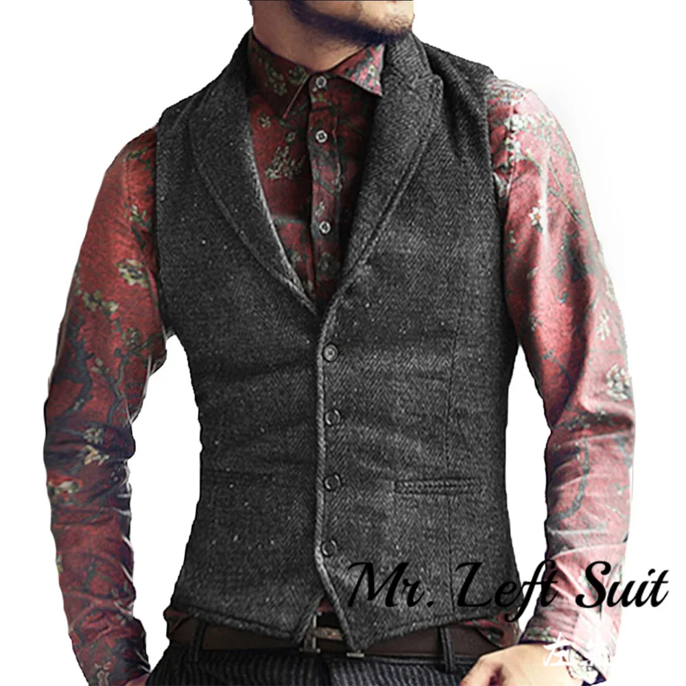 

Men's Retro Suit Vests Slim Fit Wool Tweed Business Waistcoat Herringbone