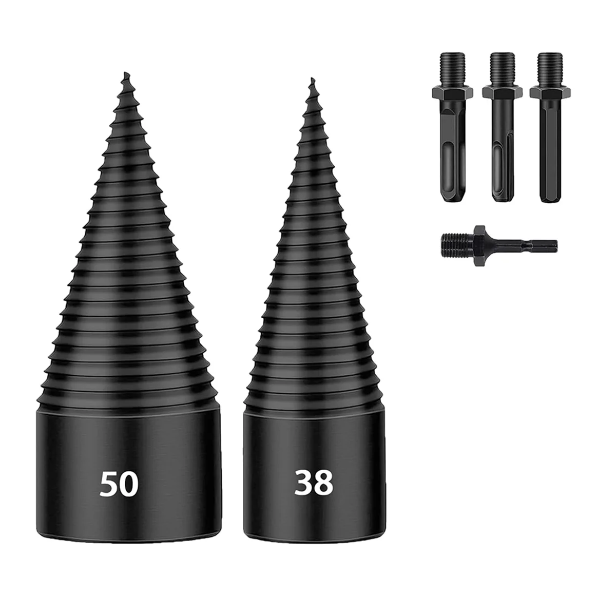 RANA 6 PCS Firewood Log Splitter, 38mm+50mm Log Splitter Drill Bits, Wood Log Splitter +4 Handles