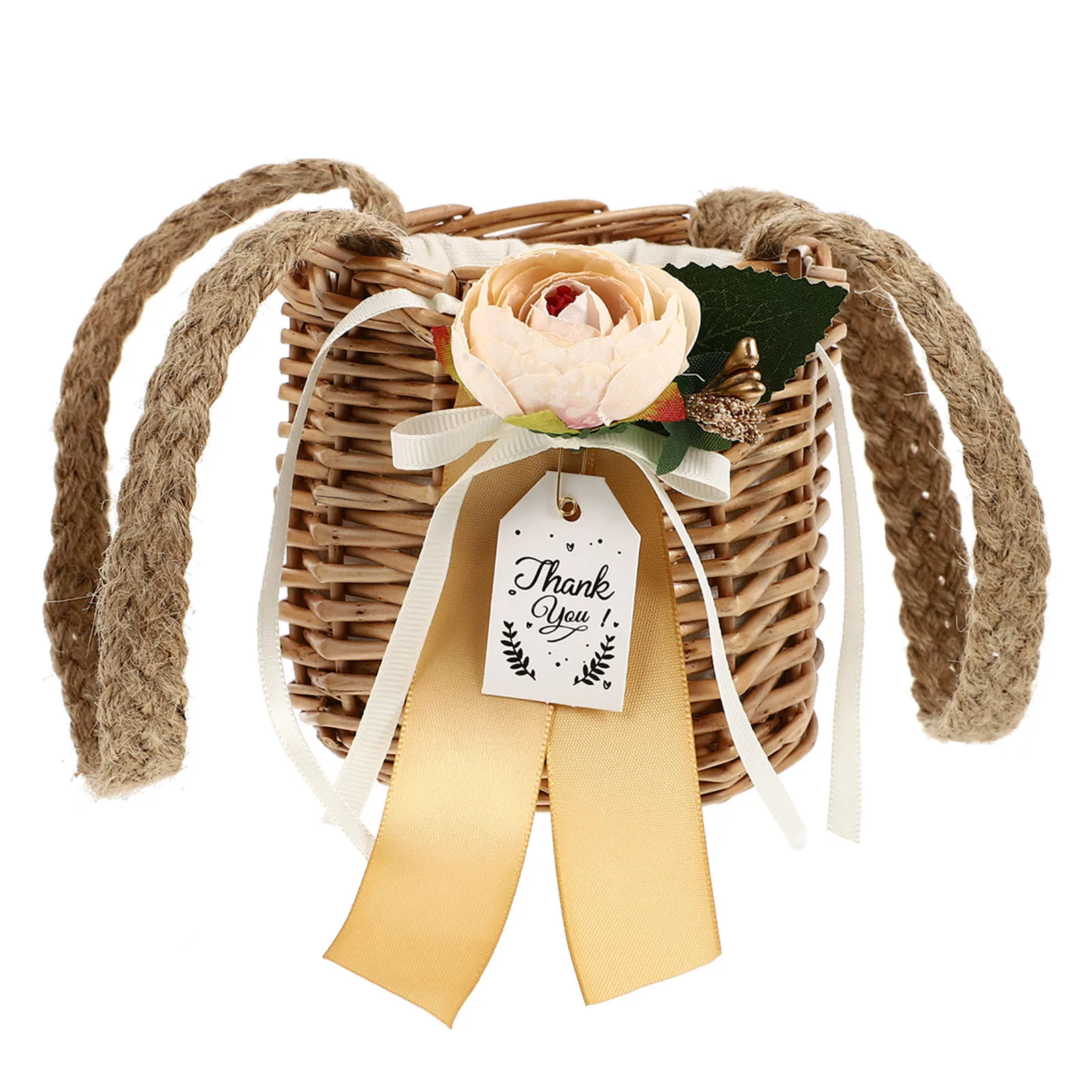 1 قطعة سلة الهدايا المنسوجة سلة تخزين صغيرة مصنوعة يدويًا من الخشب لتغليف الهدايا على شكل زهرة الحلوى وتخزين الشوكولاتة لحفلات الزفاف