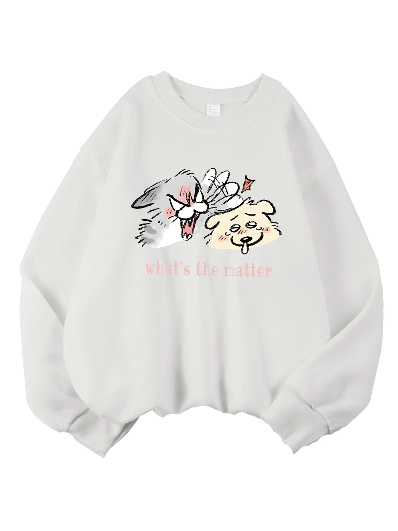 Bluza damska z nadrukiem \"What'S The Matter With Dog\", koreańska seria, polarowa, wkładana przez głowę, jesienna, z okrągłym dekoltem, odzież sportowa, codzienne modne topy.