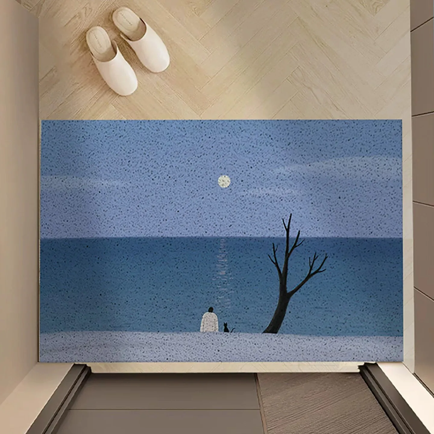Retro Forest Landscape Oil Painting Door Mat, Premium PVC Silk Loop Anti-Slip Indoor Outdoor Entranceway Floor Carpet