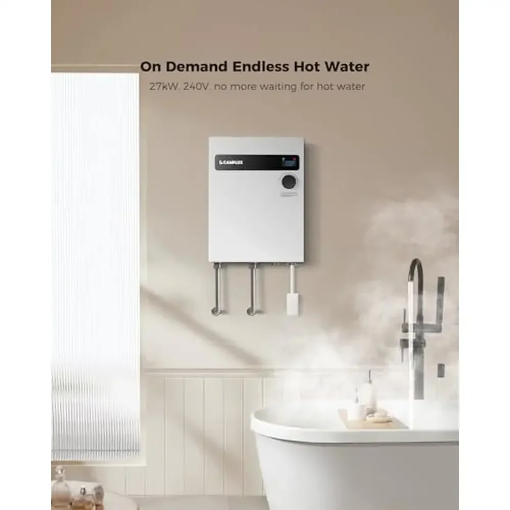 Tankless Water Heater 27kW 240V Self-modulating Instant Hot Water Easy Installation Safety Protection Energy Saving Alloy Steel