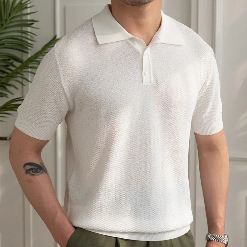 2023 New Fashion Casual Jacquard  Slim Stretch Polo Shirt Short Sleeve High Quality Summer Breathable Casual Polos Para Hombre