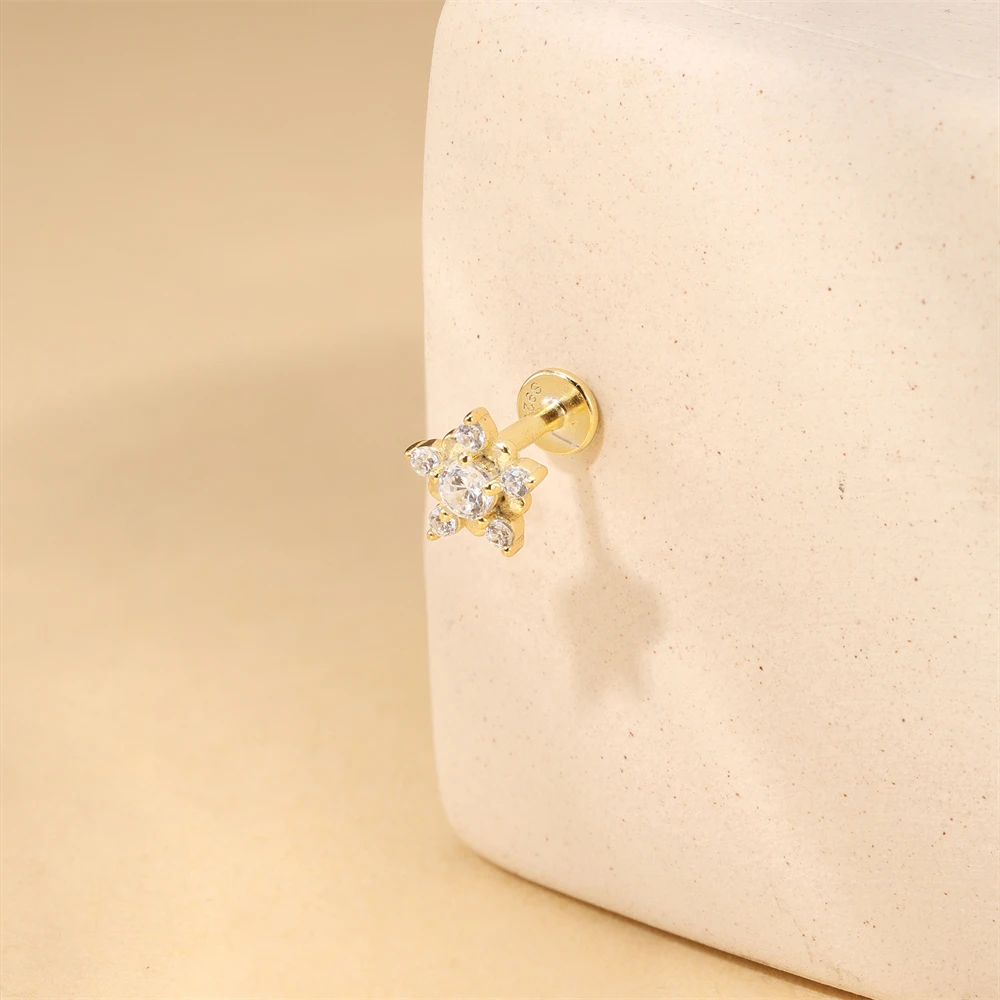 Aide 925 Sterling Silver Zircon Star Flower Tragus Helix Piercing Earrings Women Labret Lip Ring Cartilage Stud Punk Jewelry 1PC