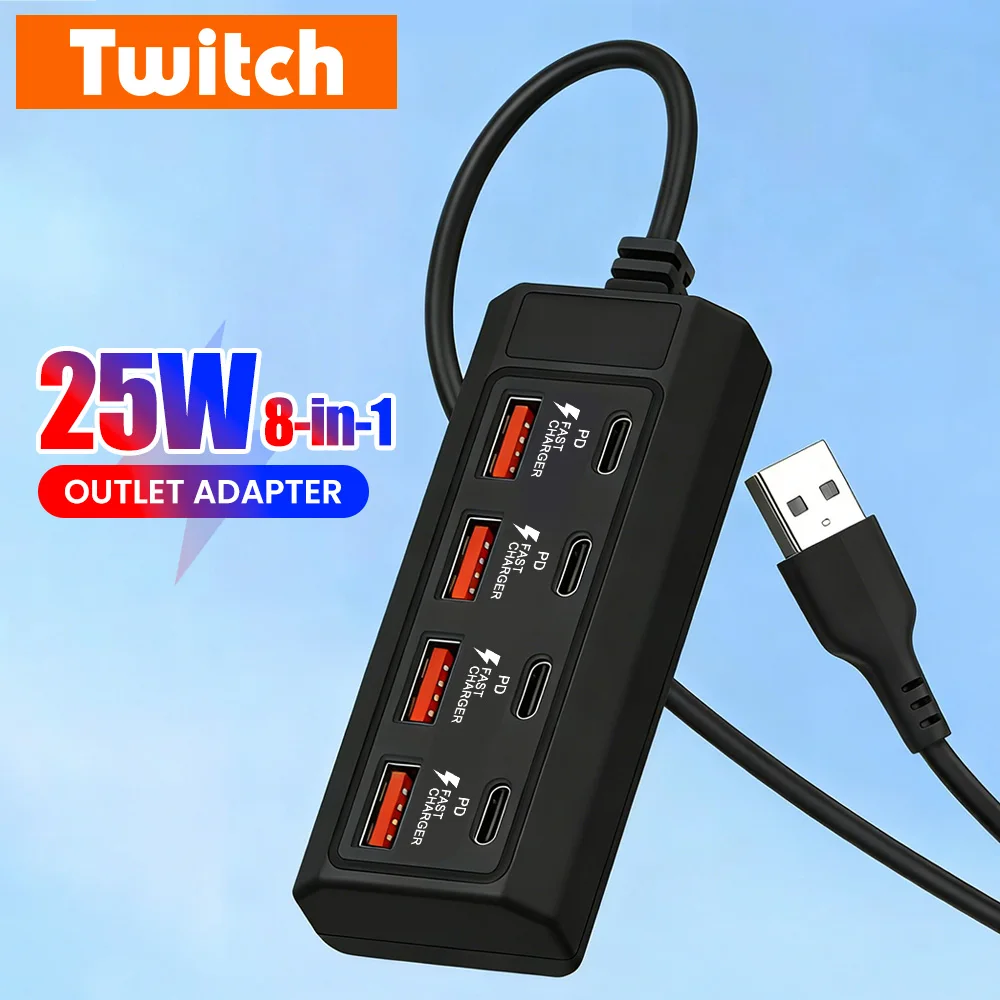 25W USB Electrical Socket 8 in 1 Quick Charge Power Outlet Adapter Docking Stations USB Splitter Converter USB Extension Socket