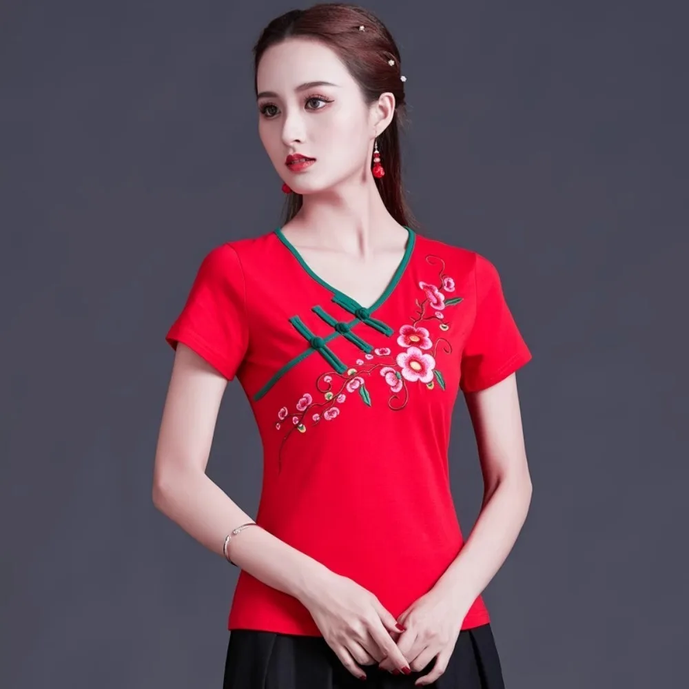 قميص صيني ملابس صينية تقليدية للنساء ملابس عصرية صيفية عتيقة على الطراز العرقي مطرزة من القطن Harajuku