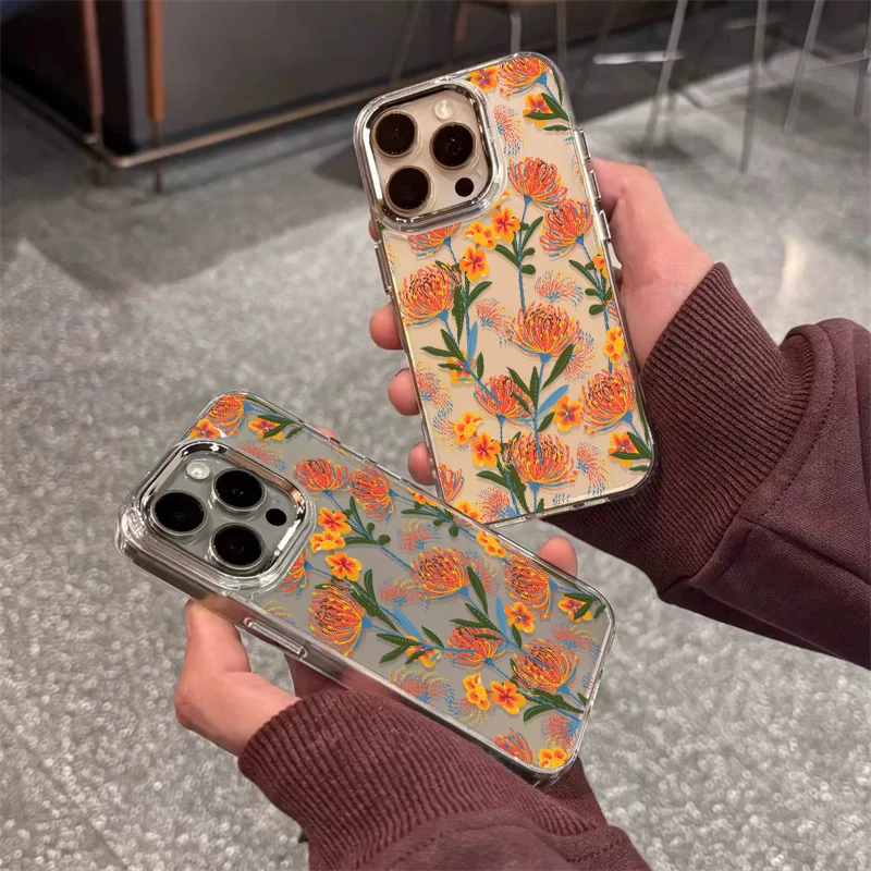 Чехол для телефона с цветочным узором для iPhone 17 Air 16 15 14 Pro Max 12 11 13 XS XR 16 7 8 Plus 16e Противоударный мягкий прозрачный чехол из ТПУ
