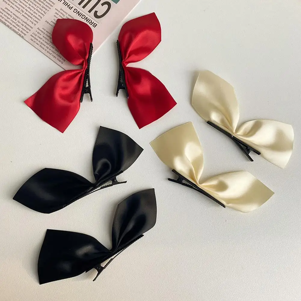 1 Pair Black Silk Bow Hairpin French Girl Hairpin Bangs Korean Ji Soo Hair Clip For Girls Women Hair Bow Hairpin Acceso W6Y3