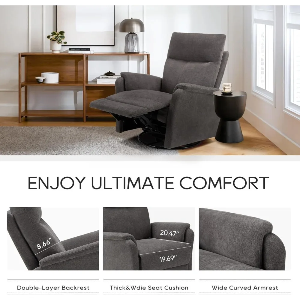 كرسي دوار مع مسند للقدمين، كرسي انزلاقي قوي عالي الظهر مع وسادة مزدوجة الطبقة، كرسي هزاز للحضانة