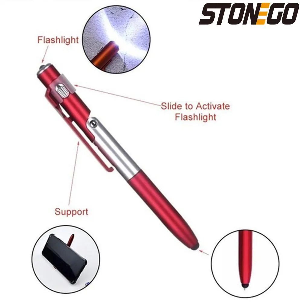 STONEGO Caneta esferográfica dobrável multifuncional 4 em 1 (lanterna + suporte) para celular tablet