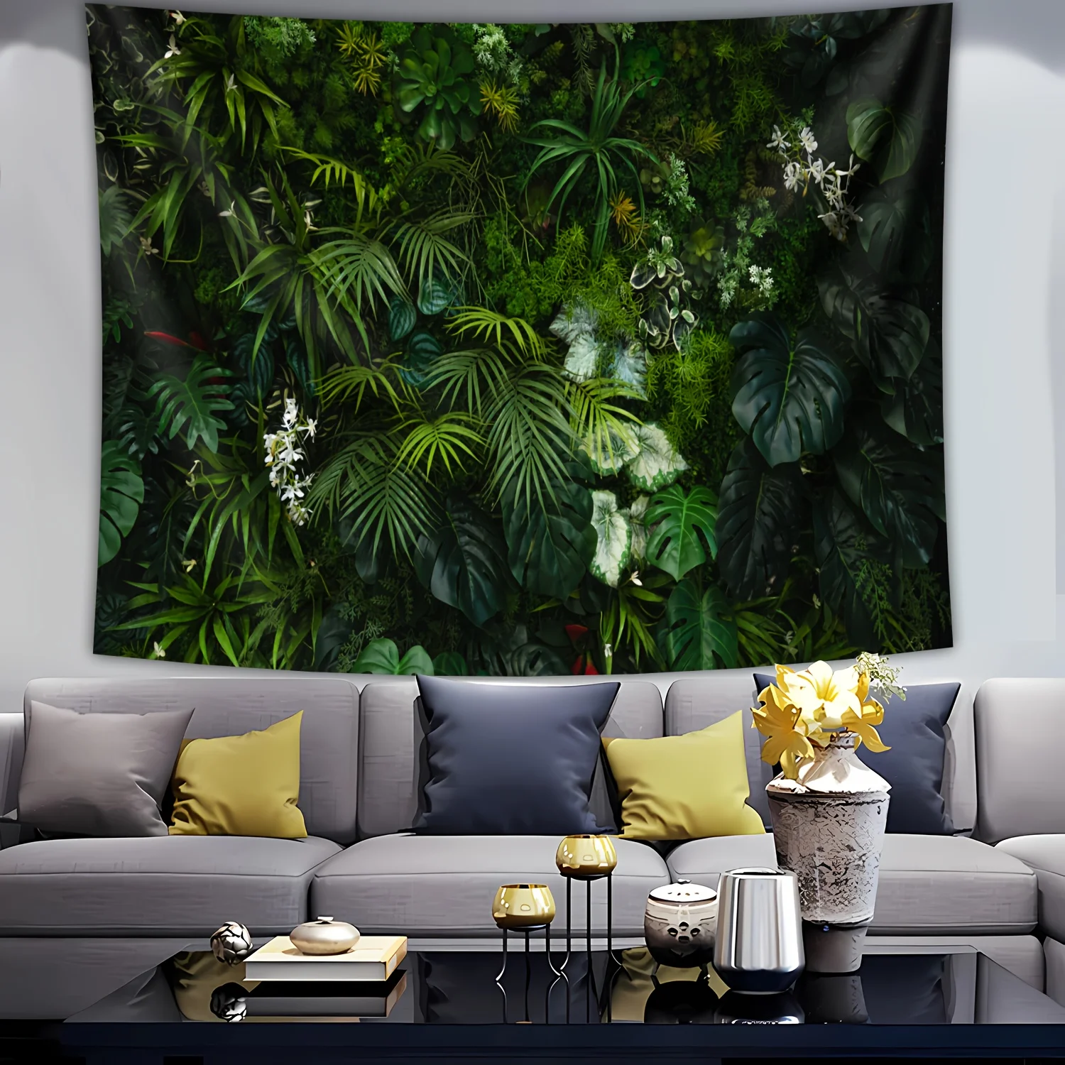 Ultra Large Size- Vibrant Tropical Plants - Printing Huge Tapestry- Polyester- Home Decoration- with Free Hanging Clips