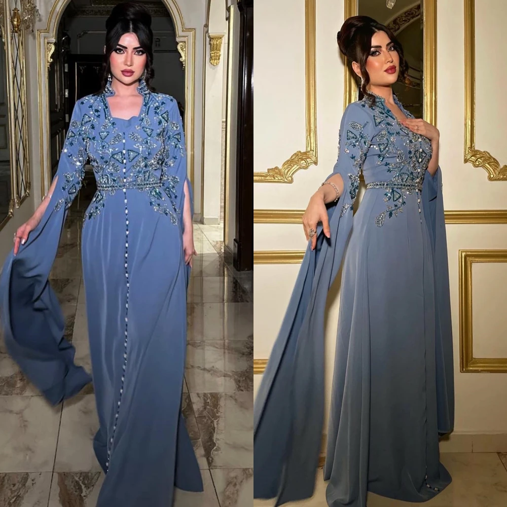 Matching High Quality Square A-line Celebrity Dress Beading Paillette / Sequins Floor Length Chiffon Evening 2023 Saudi Arabia