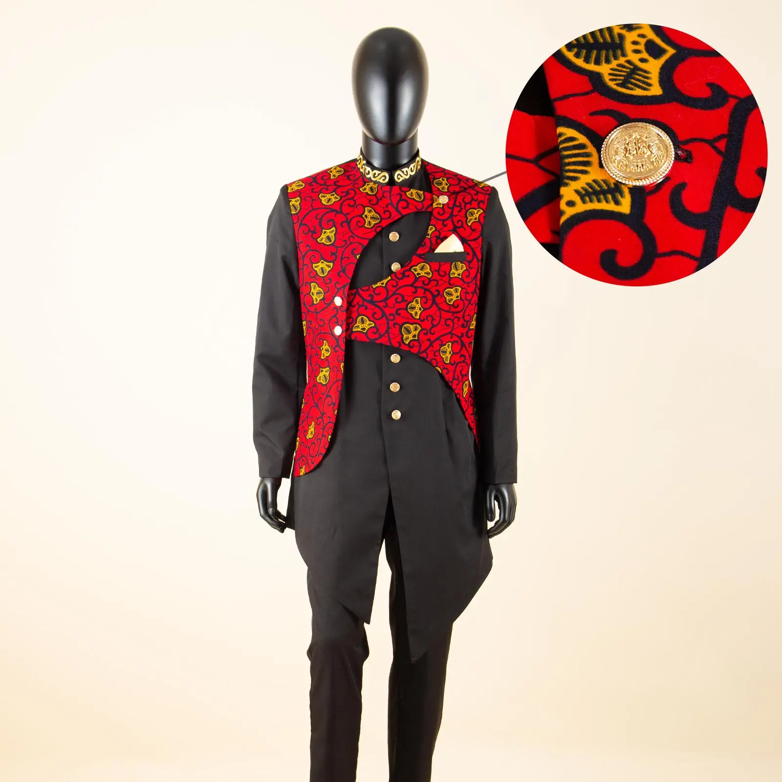 African Suits for Men Slim Fit Embroidery Single Breasted Print Blazer and Trousers Set Formal Outfits with Kerchief 2416031