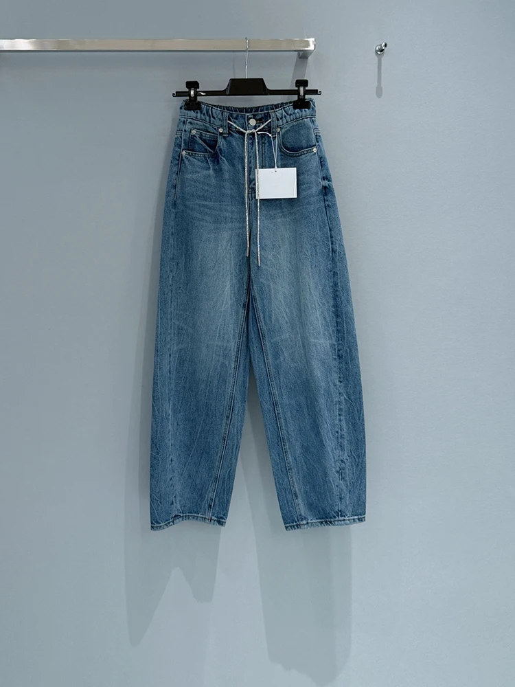 

Весенне-летние модные повседневные женские брюки-карандаш в ковбойском стиле с завязками на талии и множеством карманов, прямые брюки-трубы