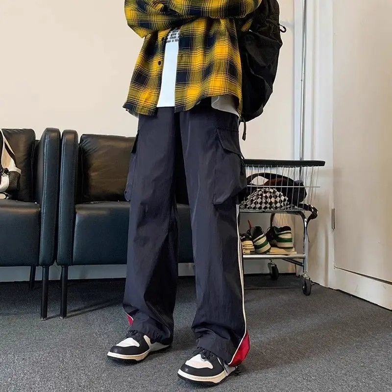 American College Style Striped Casual Pants Men's Spring Trendy Brand Loose High Street Retro Straight Wide-leg Sports Pants