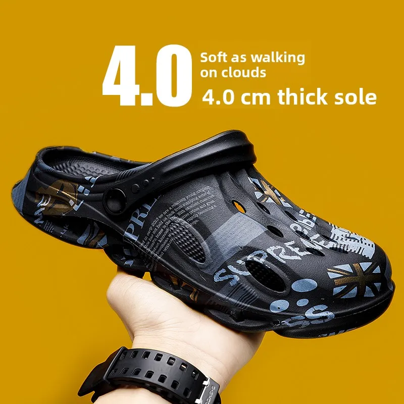 

Men's Summer Outdoor Wear Anti-Slip Hollow out Slippers Breathable Flat Heel EVA Slip-On Shoes for Casual Daily Use