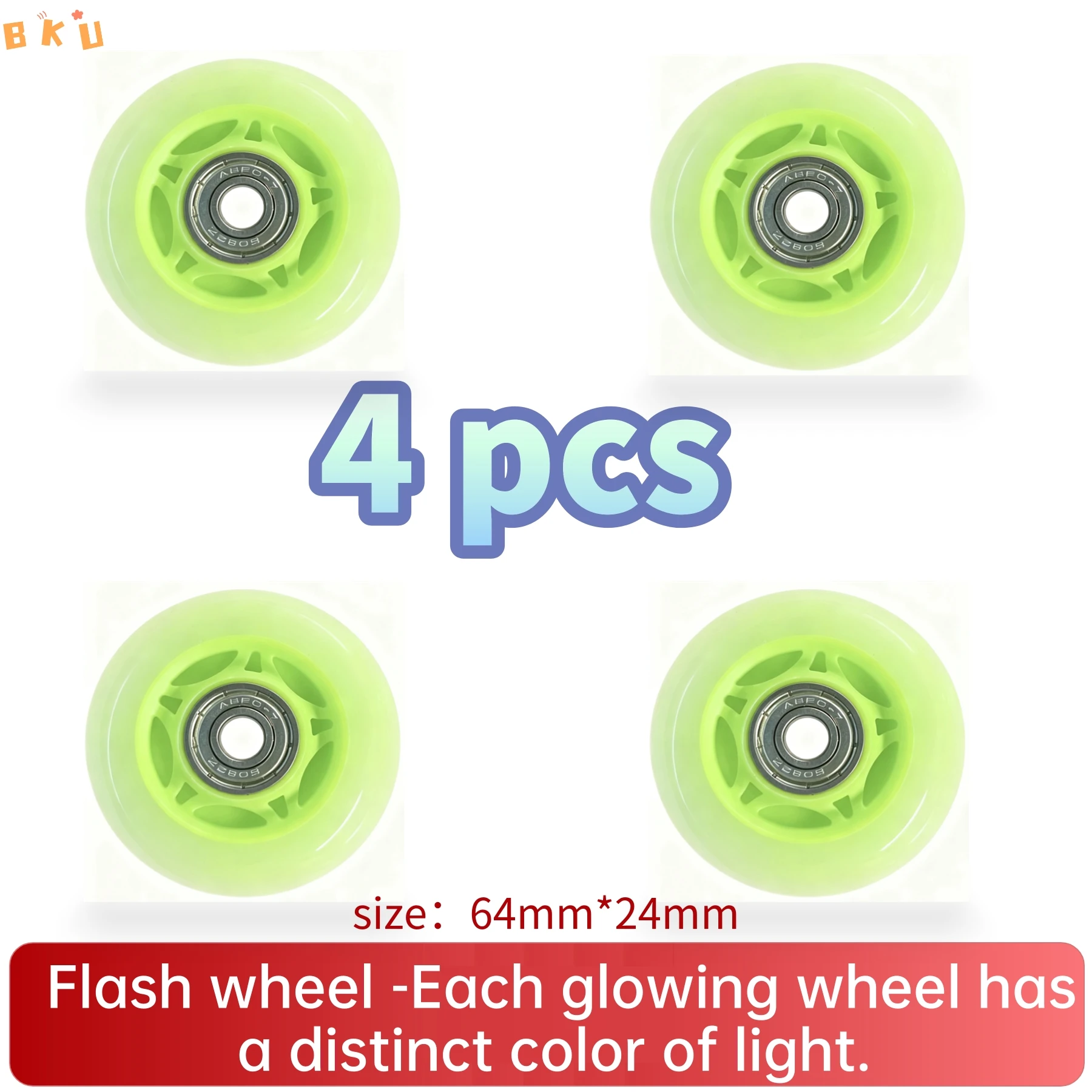 4-Pack LED Light Up Wheels 64mm PU بديل للزلاجات المضمنة والدراجات البخارية والأمتعة - محامل ABEC-7، ألوان متعددة