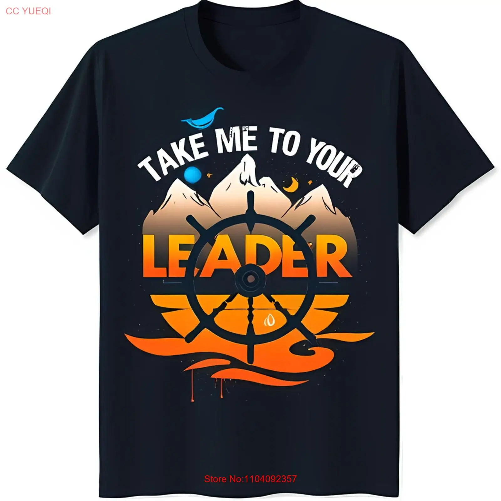 

Жирная черная футболка с рисунком «Take Me To Your Leader» и колесо огненного корабля