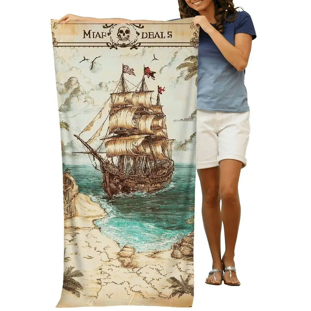 Old Nautical Pirate Map Beach Blanket Light Absorbent For Sea Trip swimming beach towel
