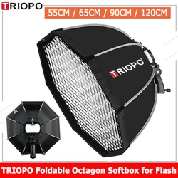 Triopo Softbox 55cm 65cm 90cm 120cm Foldable Octagon Umbrella Softbox S Bracket Hand Grip+Honeycomb Grid Outdoor Soft Box Flash